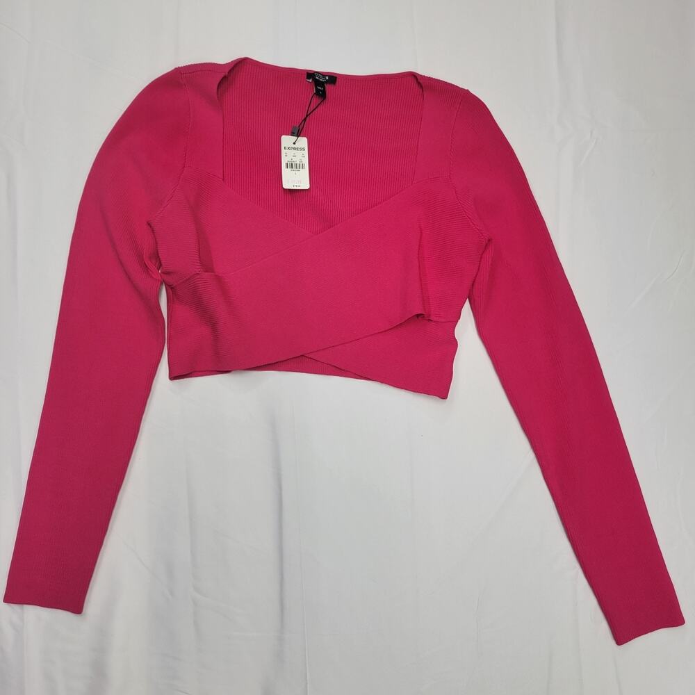 Express Body Contour Womens Size Large Wrap Front Crop Top Pink